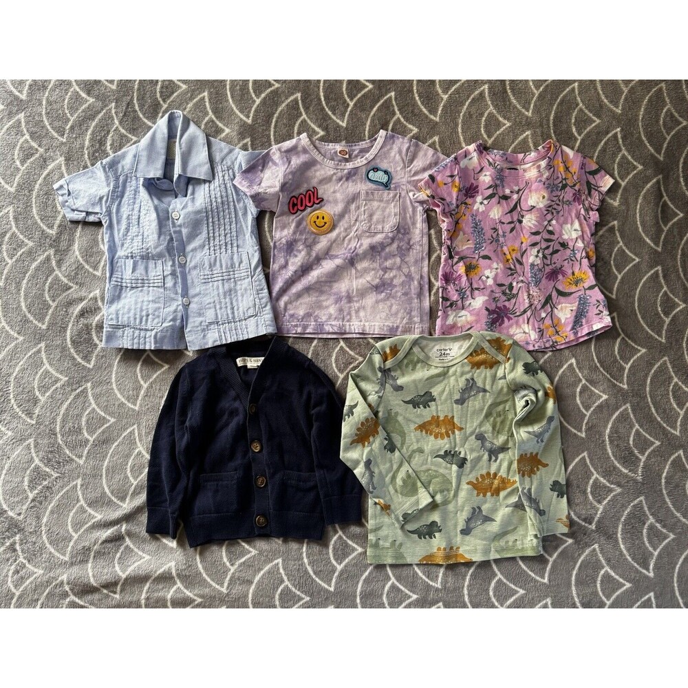 Baby Girl Multicolor Crew Neck Short/Long Sleeve Button Up Bundle Tops Sz 12M-2T